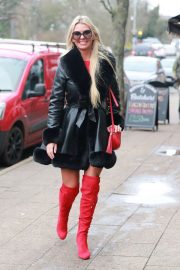 Christine McGuinness - Wearing red over-knee boots out in Cheshire
