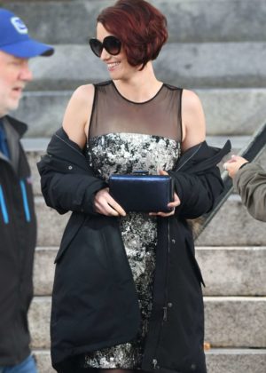 Chyler Leigh on set of the 'Arrowverse' crossover episodes in Vancouver
