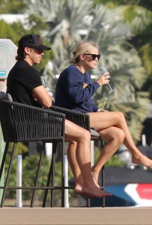 Claire Holt - With her husband Andrew Joblon in Miami Beach
