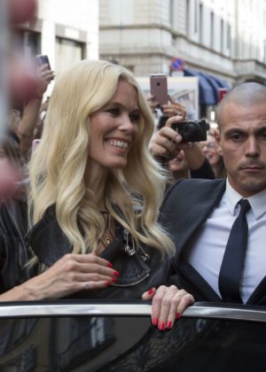 Claudia Schiffer - Visits the Versace store in Milano along with Donatella Versace in Milan