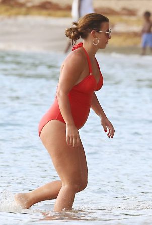 Coleen Rooney - In red swimsuit in Barbados