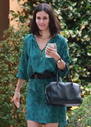 Courteney Cox in Green Dress Out in Pacific Palisades