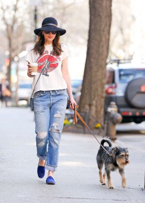 Dakota Johnson in Ripped Jeans Walking her dog in NYC