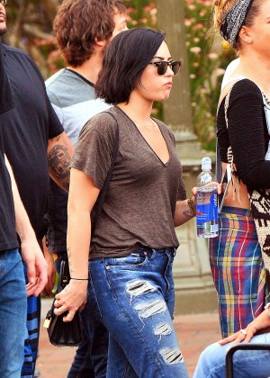 Demi Lovato in Ripped Jeans at Disneyland in Anaheim