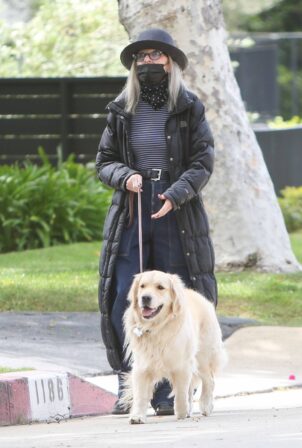 Diane Keaton - With her golden retriever out for a walk in Los Angeles