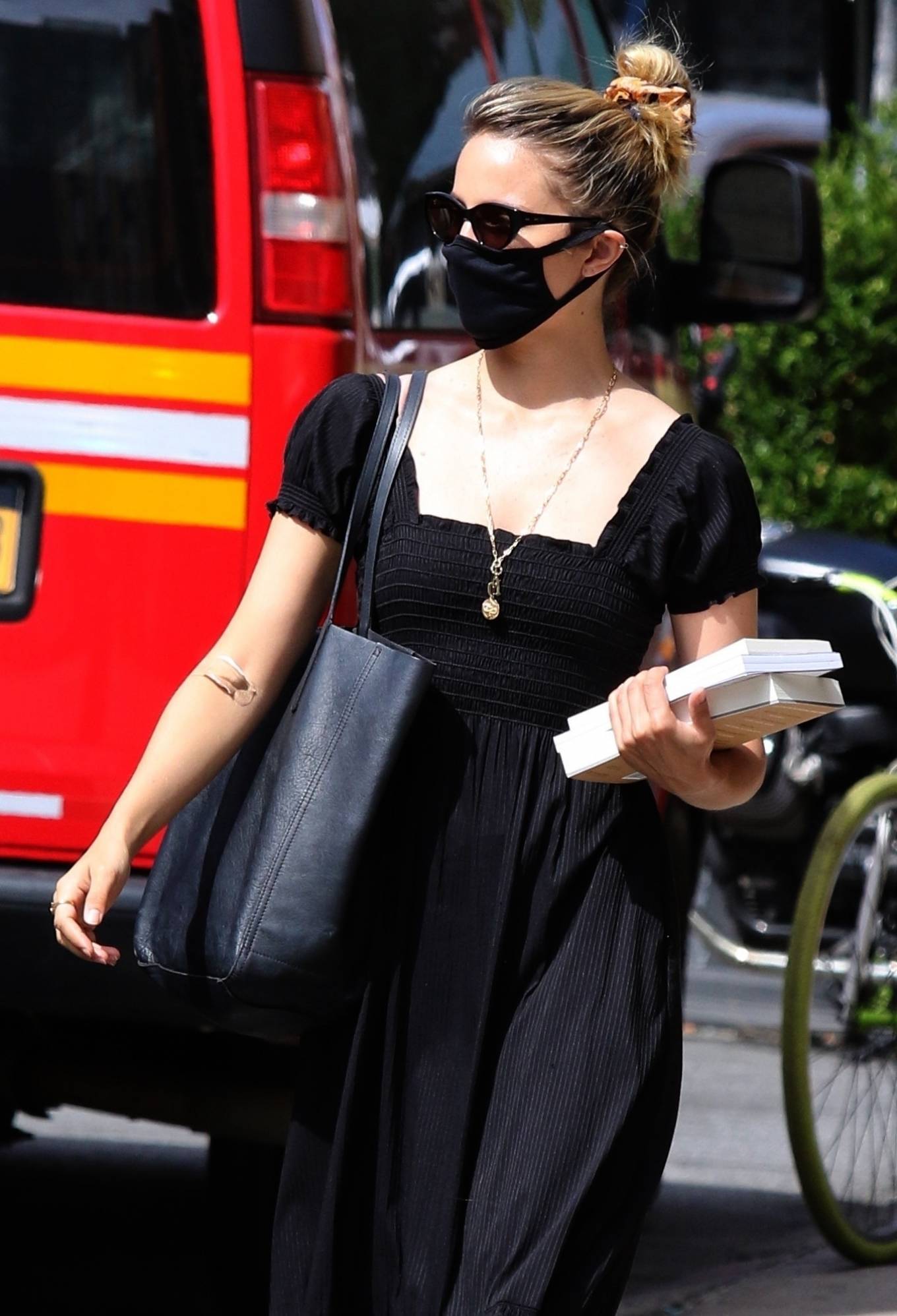 Dianna Agron – In black maxi dress out in NYC