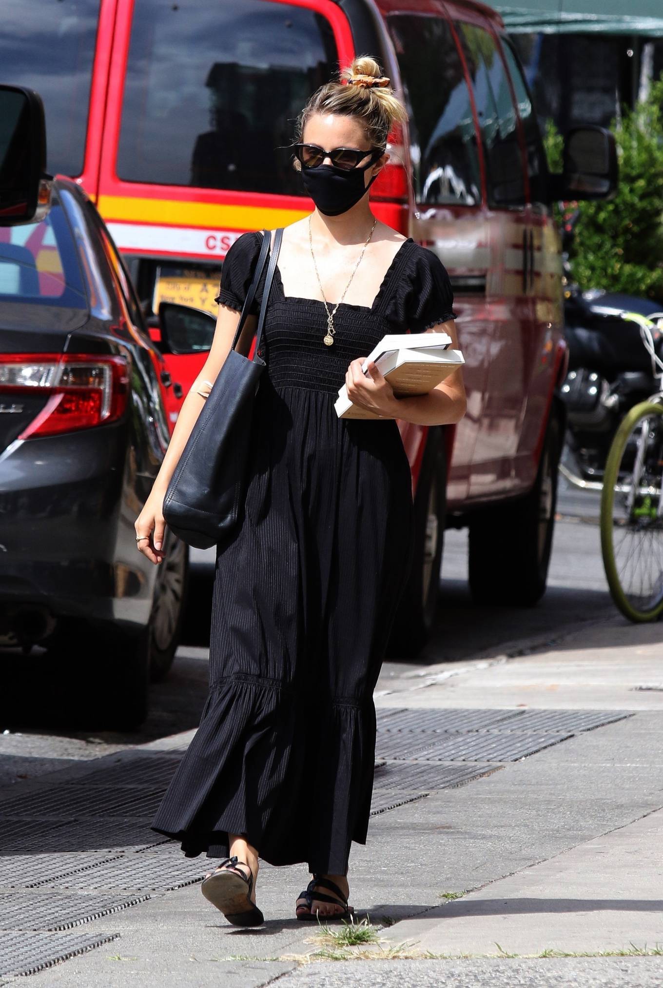 Dianna Agron – In black maxi dress out in NYC