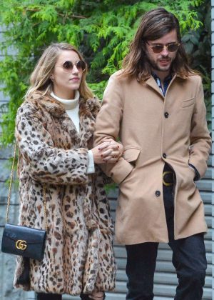 Dianna Agron in Leopard Print Coat out in Manhattan