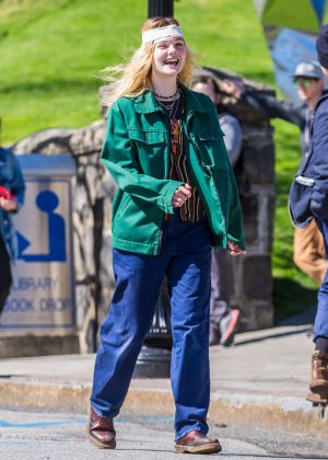 Elle Fanning - Filming 'I Think We're Alone Now' in NY