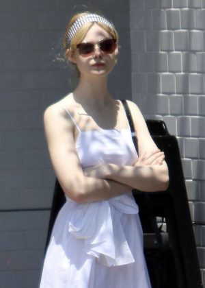 Elle Fanning in Long White Dress out in Studio City