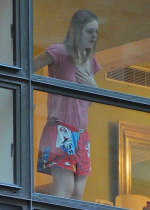 Elle Fanning in Pajama Bottoms in New York