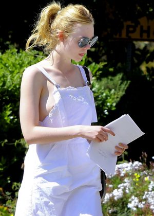 Elle Fanning in White Dress out in LA 