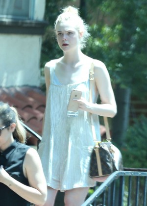 Elle Fanning in Short Dress Leaving a friend's house in West Hollywood