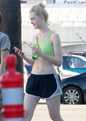 Elle Fanning in Shorts Leaving the gym in LA