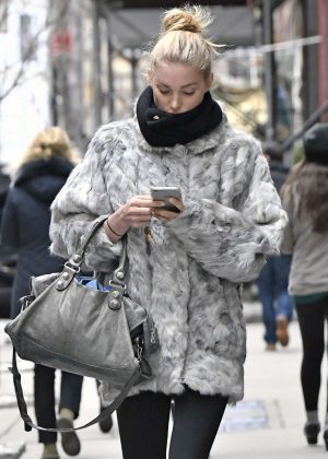 Elsa Hosk in Fur Coat Out in New York