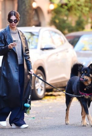 Emily Ratajkowski - On a dog walk in chic attire in NYC