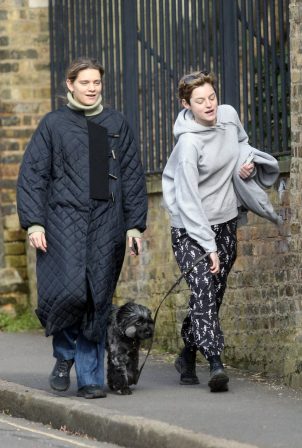 Emma Corrin - Steps out to walks her dog with a friend in London