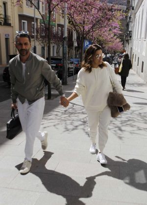 Eva Longoria and husband Jose Antonio BastonArrive at their hotel in Madrid