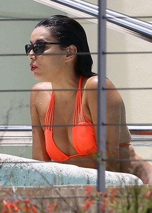 Eva Longoria in Orange Bikini in Miami