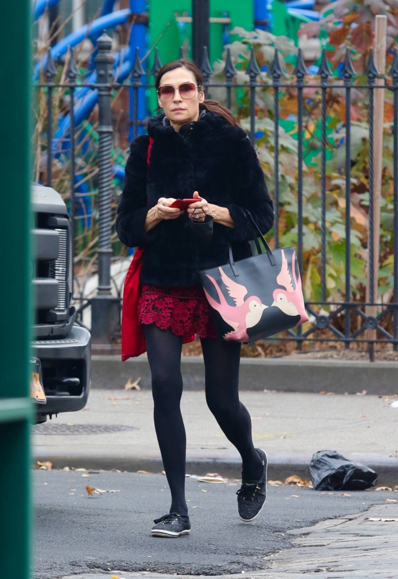 Famke Janssen - In a red mini skirt in Manhattan's Downtown area-09