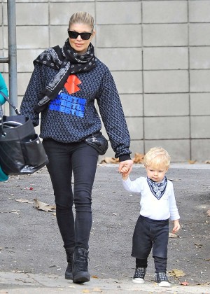 Fergie in Jenas at the park with her son in Los Angeles