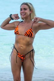 Gabby Allen in Bikini on the beach on vacation in Barbados