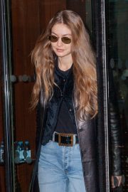 Gigi Hadid in Leather Jacket - Leaving the Royal Monceau hotel in Paris