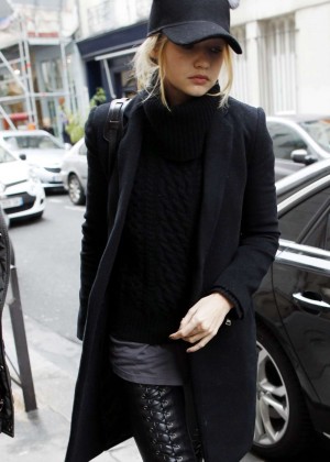 Gigi Hadid in Tights Out in Paris