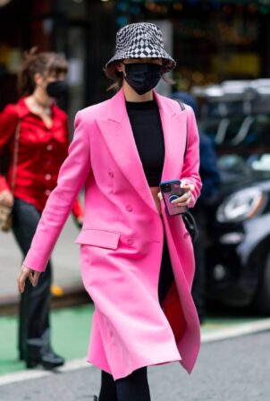 Hailee Steinfeld - In pink coat out in NYC