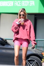 Hailey Baldwin in Pink Shorts - Out in Los Angeles