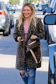 Hilary Duff in Animal Print Coat - Out for lunch in Sherman Oaks