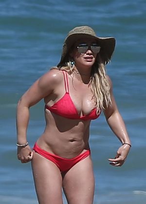 Hilary Duff in Red Bikini on the beach in Mexico