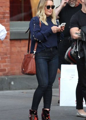 Hilary Duff in Tights Jeans Out in New York City