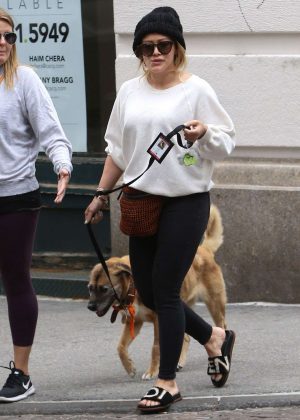 Hilary Duff in Tights With Her Dog out in New York