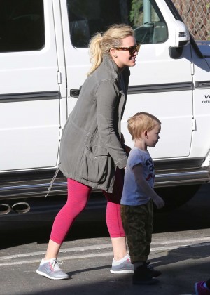 Hilary Duff in Pink Leggings out in Sherman Oaks