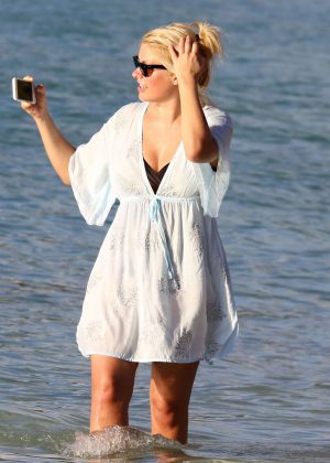 Holly Willoughby at the beach on holiday in the Caribbean