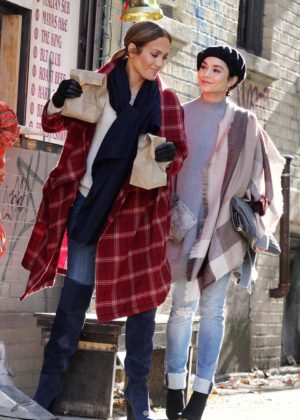 Jennifer Lopez and Vanessa Hudgens - On the set of 'Second Act' in NYC