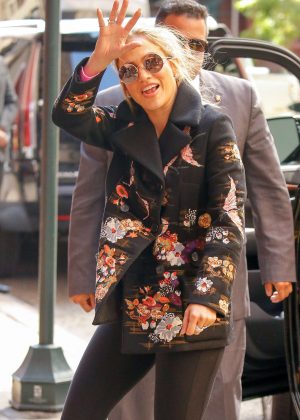 Jennifer Lopez in Flowered Coat out in New York
