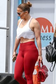 Jennifer Lopez - In red leggings at the gym in Miami