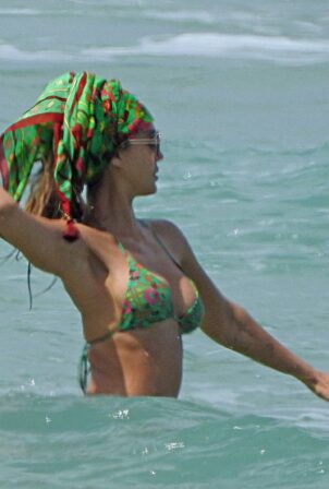Jessica Alba - In green bikini with husband Cash Warren in Miami