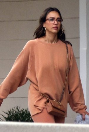 Jessica Alba - Wearing brown sweatsuit while out in Los Angeles
