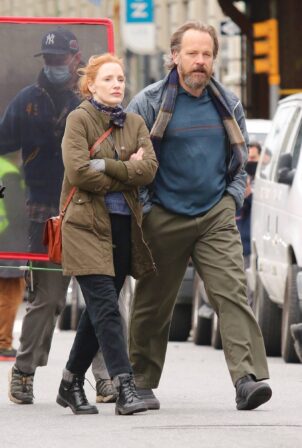 Jessica Chastain - With Peter Sarsgaard on set of 'Untitled Film Project' in New York