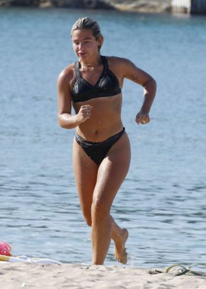 Jessica Woodley in Black Bikini at the Beach in Ibiza