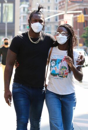 Jodie Turner-Smith - out with her brother in New York