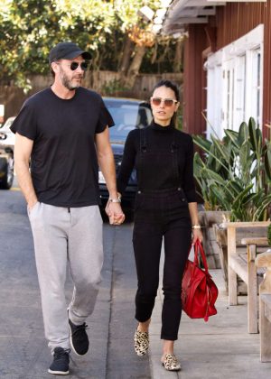 Jordana Brewster with her husband Shopping in Brentwood