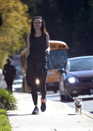 Juliette Lewis out with her dog in Brentwood