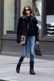 Kaia Gerber in Jeans and Leather Jacket - Out in NYC