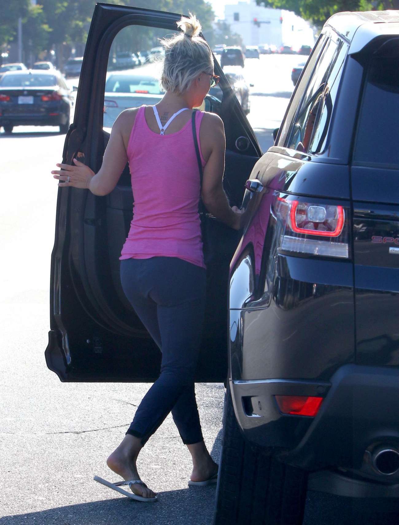 Kaley Cuoco in Tights Leaving a Salon -07 | GotCeleb