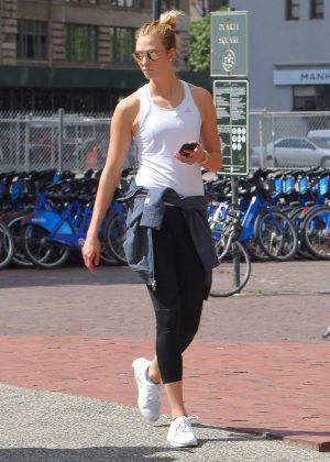 Karlie Kloss in Leggings after her workout in NYC