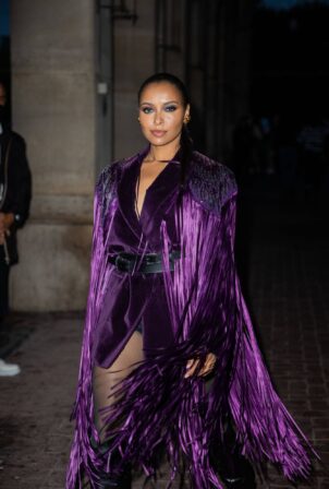 Kat Graham - is seen wearing purple belted blazer dress in Paris